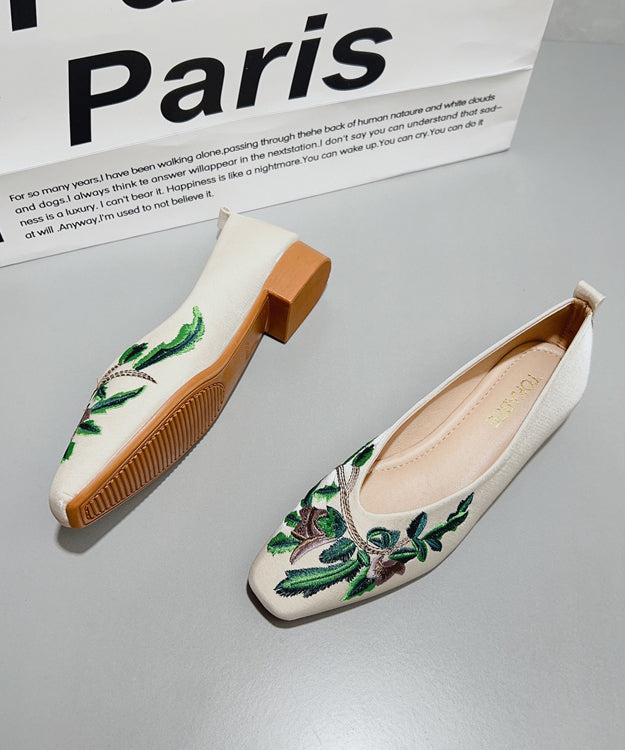 Green Satin Chinese Flat Feet Shoes Style Embroidered