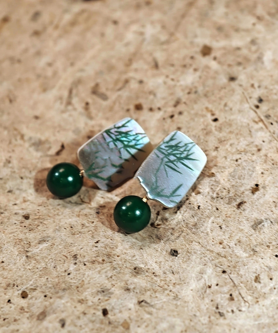 Overgild Sterling Green Silver Chinese Style Drop Earrings Agare