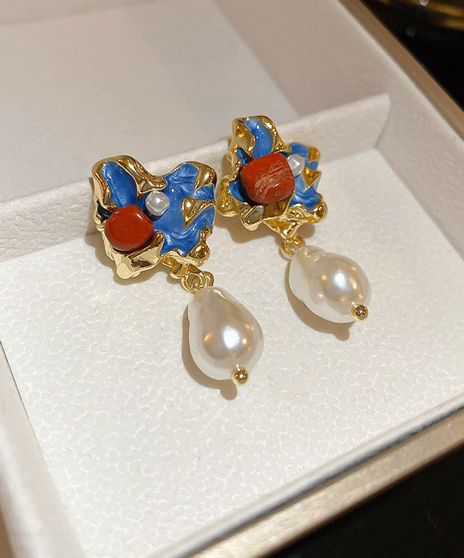 Multicolor Style Drip Alloy Glaze Asymmetrical Pearl Chinese Drop