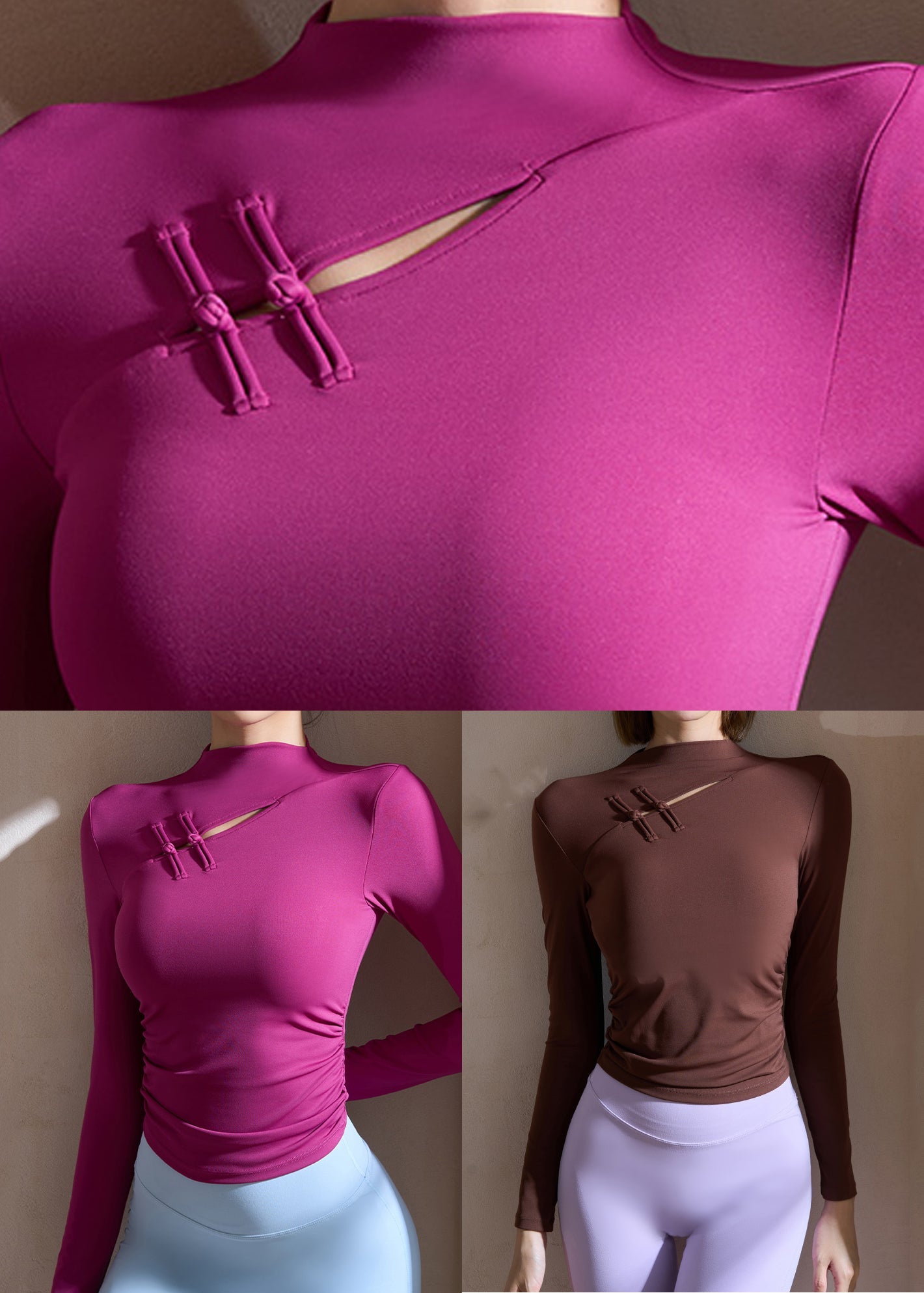 Purple Style Neck Yoga Tops Spring High Chinese