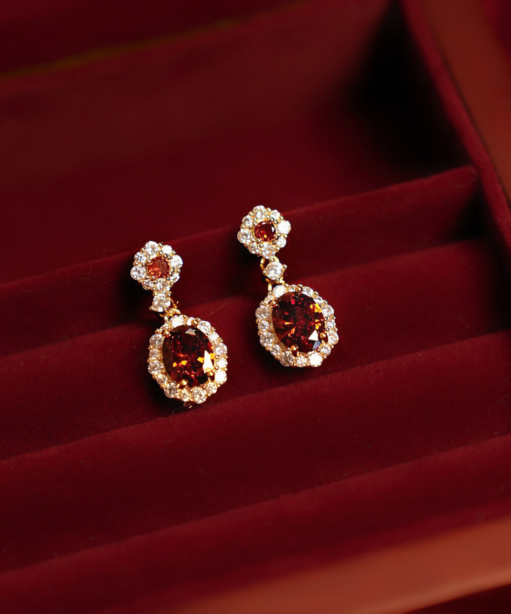 Earrings Style Stone Overgild Red Copper Chinese Drop Zircon Gem