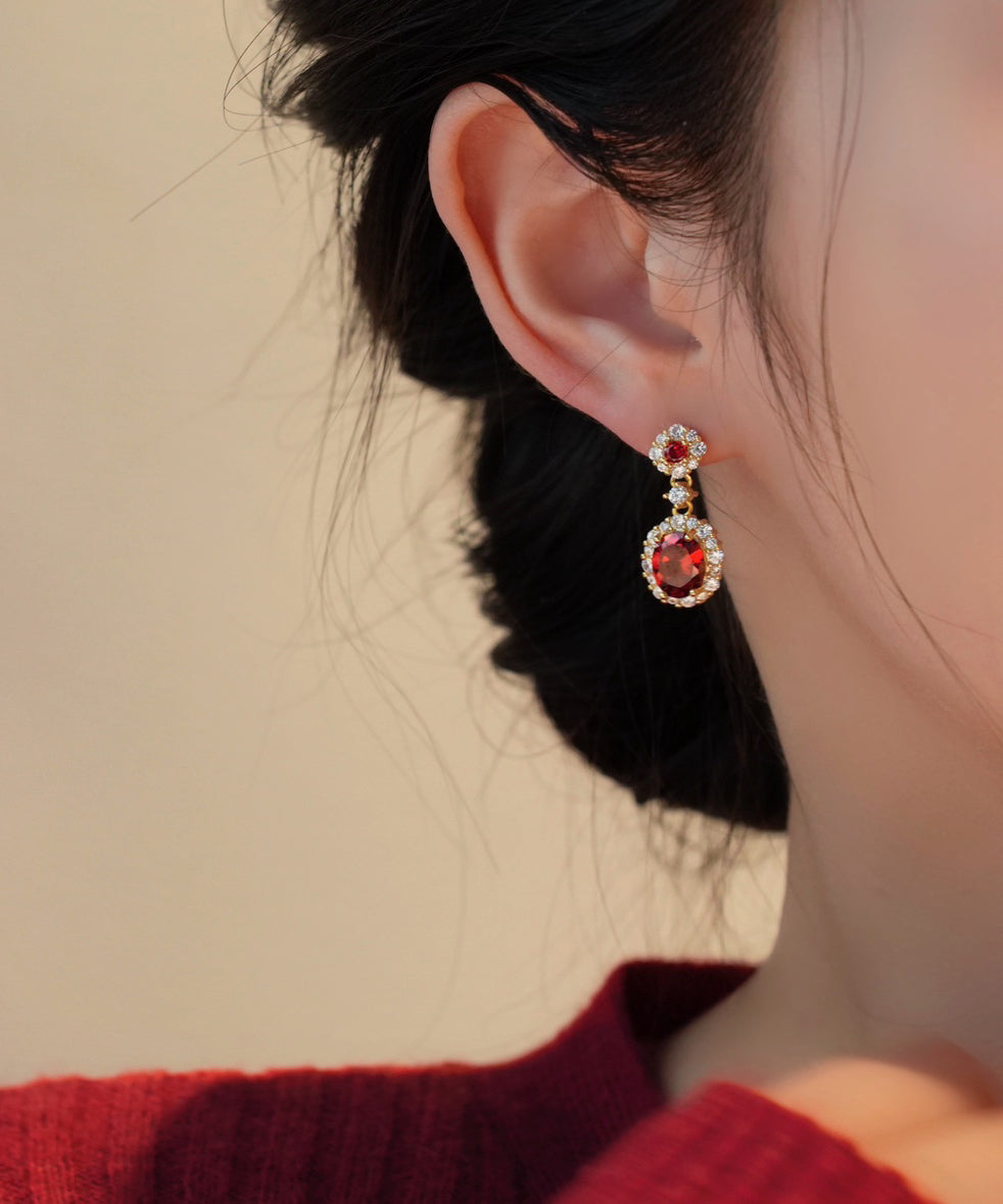 Earrings Style Stone Overgild Red Copper Chinese Drop Zircon Gem