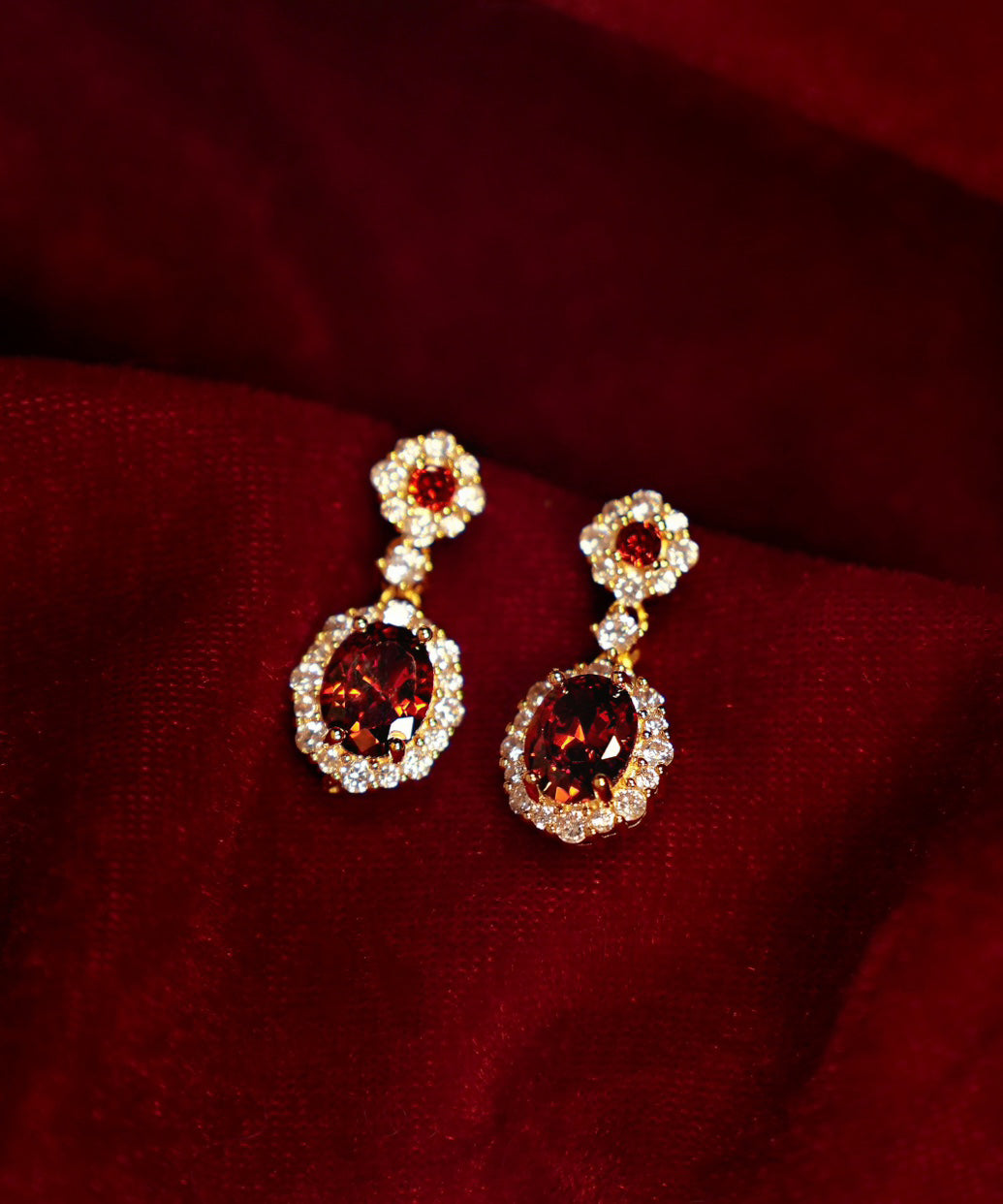 Earrings Style Stone Overgild Red Copper Chinese Drop Zircon Gem