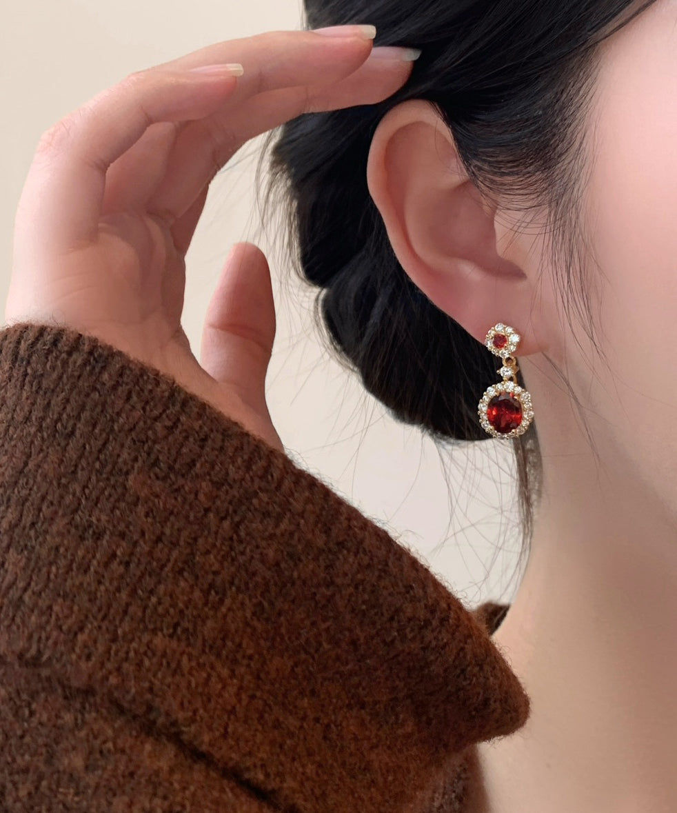 Earrings Style Stone Overgild Red Copper Chinese Drop Zircon Gem