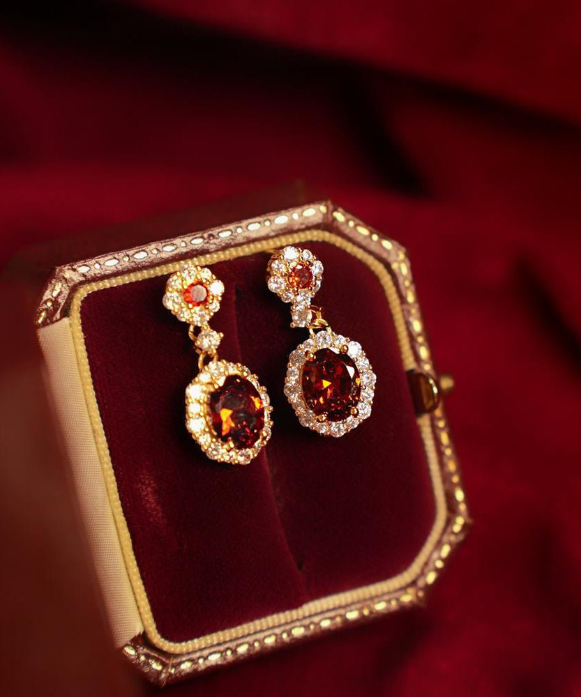Earrings Style Stone Overgild Red Copper Chinese Drop Zircon Gem