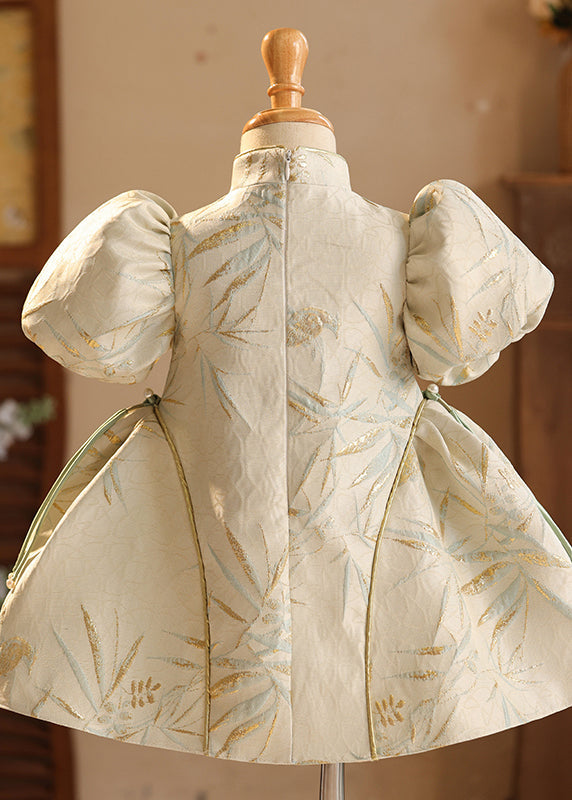 Chinese Style Stand Collar Embroideried Patchwork Kids Maxi Dress Summer YG011