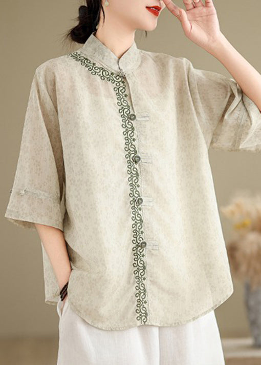 Jacquard Top Stand Embroidered Summer Collar Cotton Style Chinese