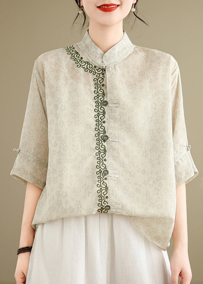 Jacquard Top Stand Embroidered Summer Collar Cotton Style Chinese