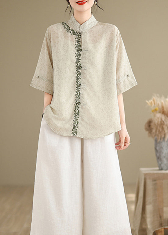 Jacquard Top Stand Embroidered Summer Collar Cotton Style Chinese