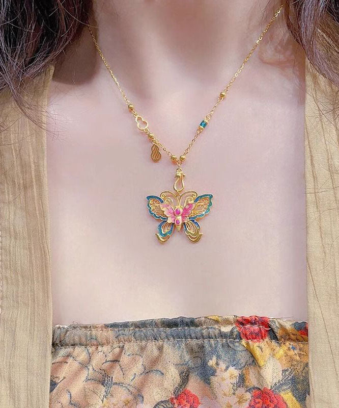 Silver Style Chinese Overgild Enameling Butterfly Sterling