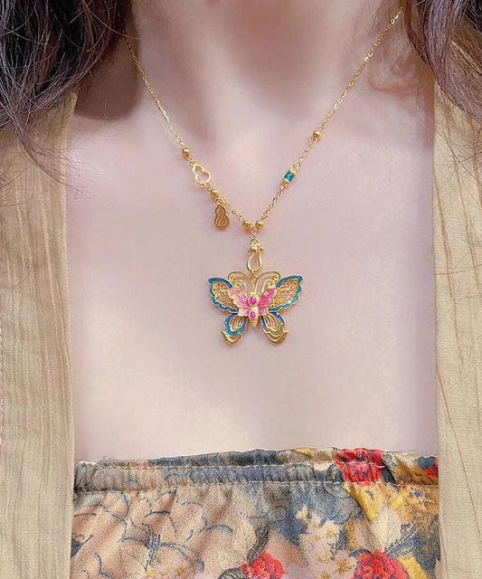 Silver Style Chinese Overgild Enameling Butterfly Sterling