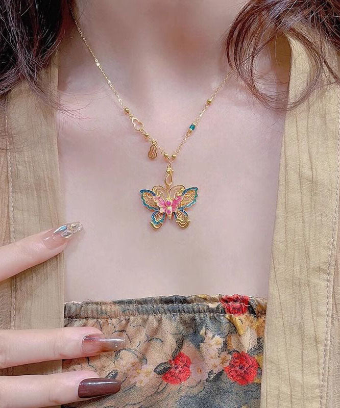 Silver Style Chinese Overgild Enameling Butterfly Sterling