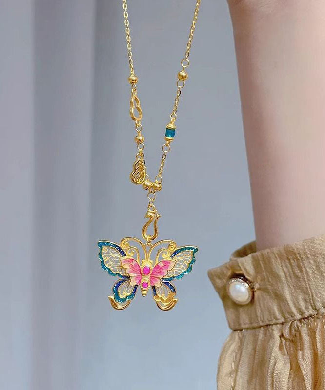 Silver Style Chinese Overgild Enameling Butterfly Sterling