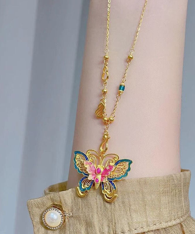 Silver Style Chinese Overgild Enameling Butterfly Sterling