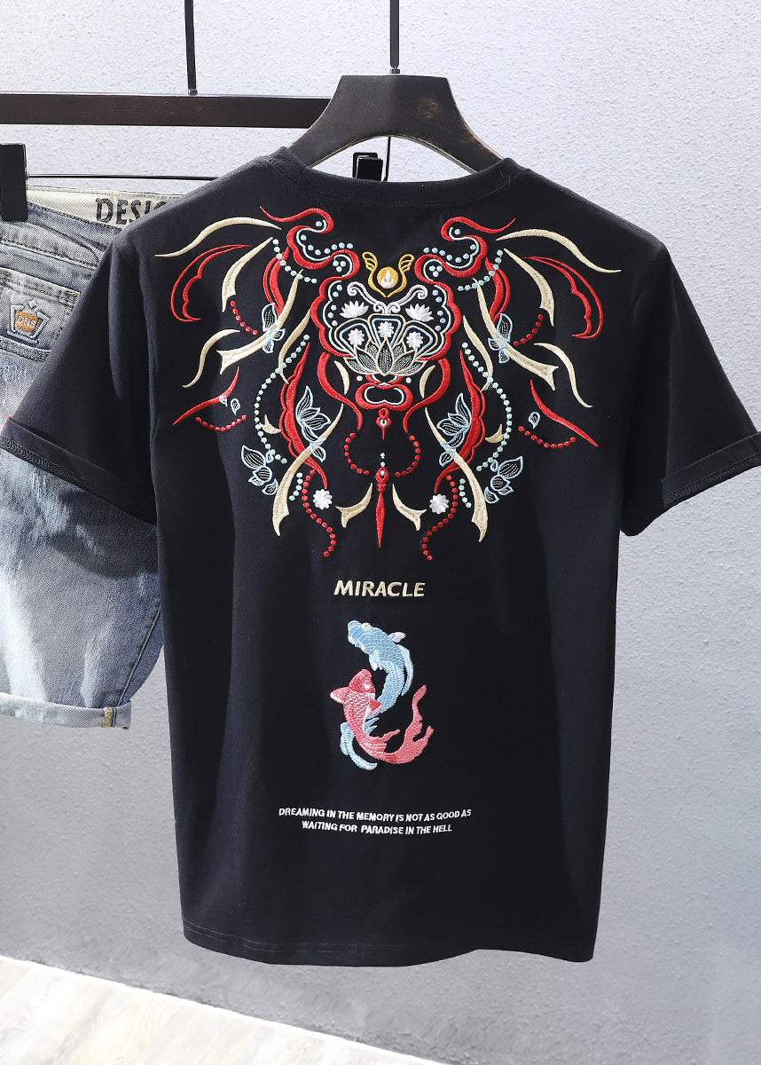 T Embroideried Summer Shirts Chinese Style Mens White