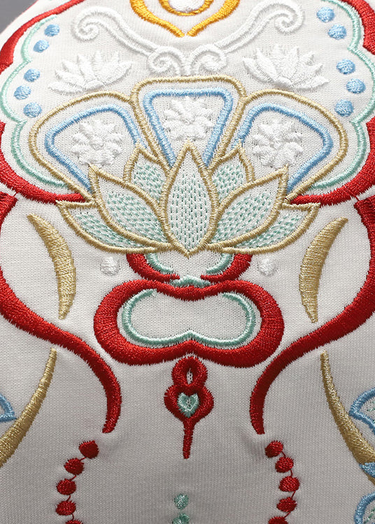 T Embroideried Summer Shirts Chinese Style Mens White