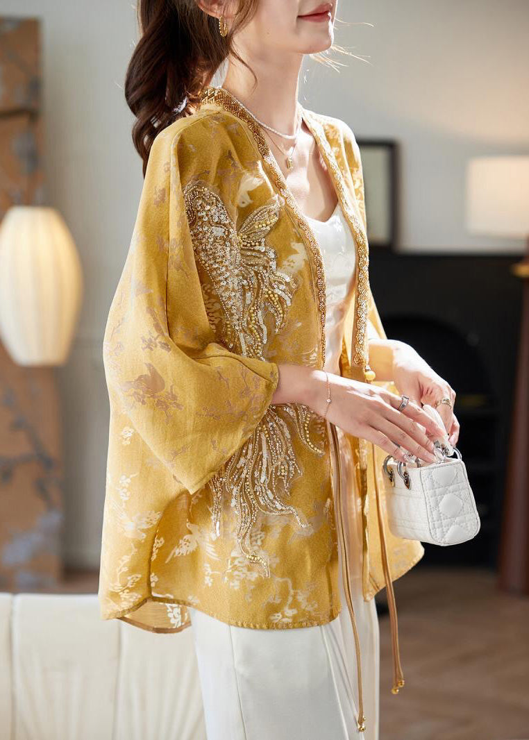 Sleeve Style Bead Tasseled Coat Batwing Yellow Nail Chinese