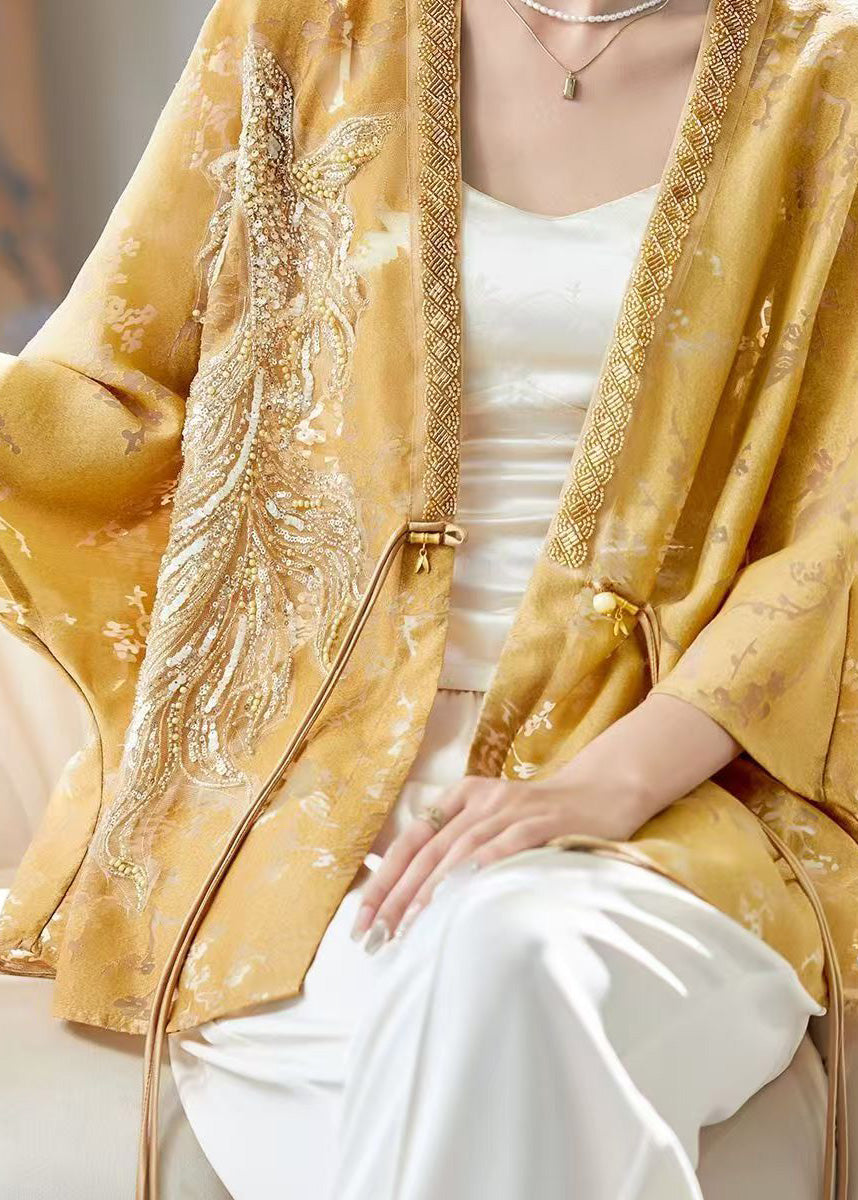 Sleeve Style Bead Tasseled Coat Batwing Yellow Nail Chinese