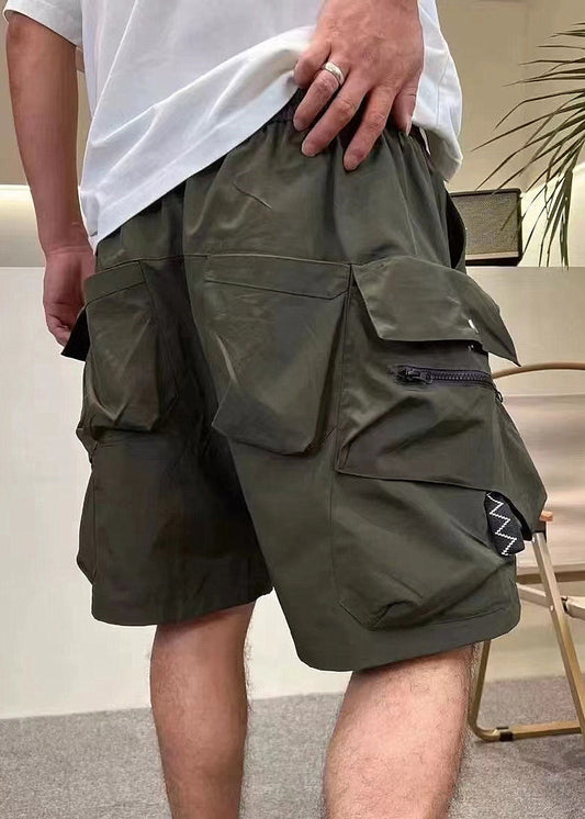 Drawstring Green Shorts Zippered Men Army Classy Pockets Cotton