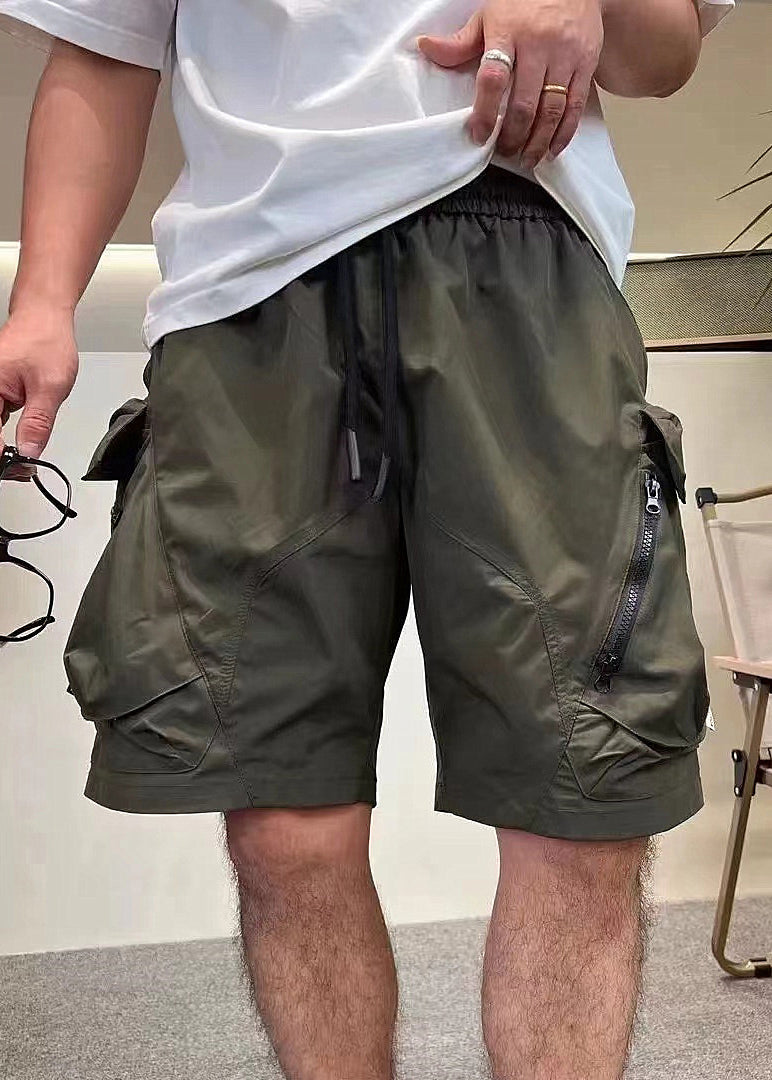 Drawstring Green Shorts Zippered Men Army Classy Pockets Cotton
