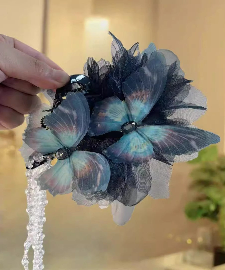 Fabric Hairpin Classy Tassel Butterfly Acrylic Zircon Beige