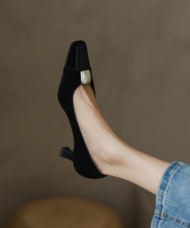 Toe Square Splicing Heels Classy Leather Beige High Cowhide