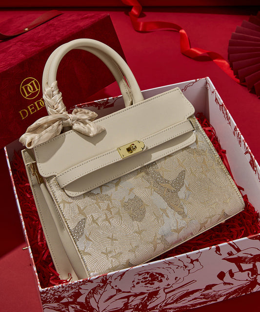 Embroidered Faux Bag Leather Beige Classy Micro