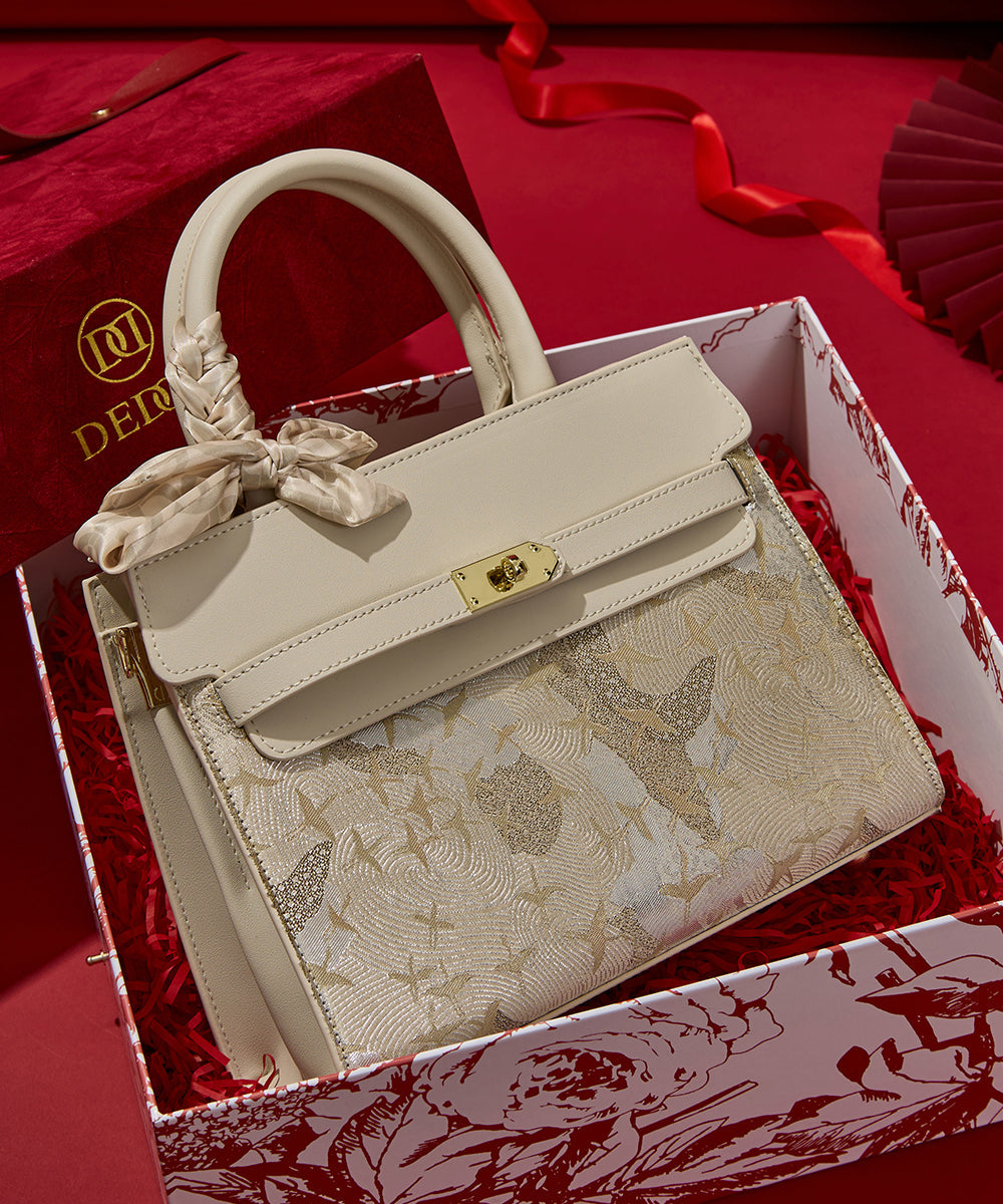 Micro Faux Classy Leather Beige Bag Embroidered