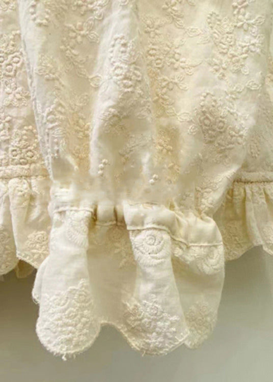 Classy Beige Ruffled Patchwork Embroidered Cotton Blouses Spring YK034