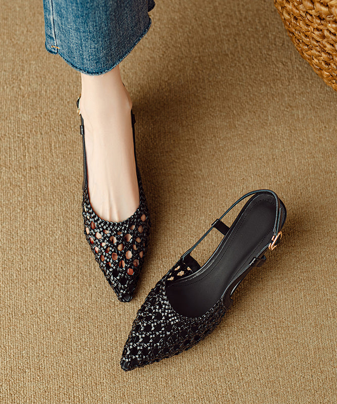 Kitten Beige Sandals Classy Pointed Splicing Hollow Out