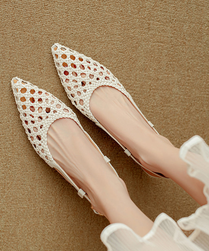 Kitten Beige Sandals Classy Pointed Splicing Hollow Out