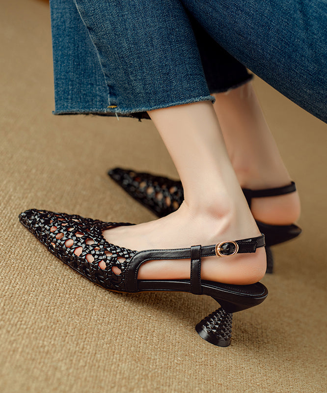 Kitten Beige Sandals Classy Pointed Splicing Hollow Out