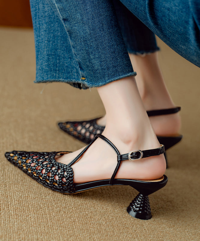 Splicing Hollow Classy Heel Sandals Beige Out High