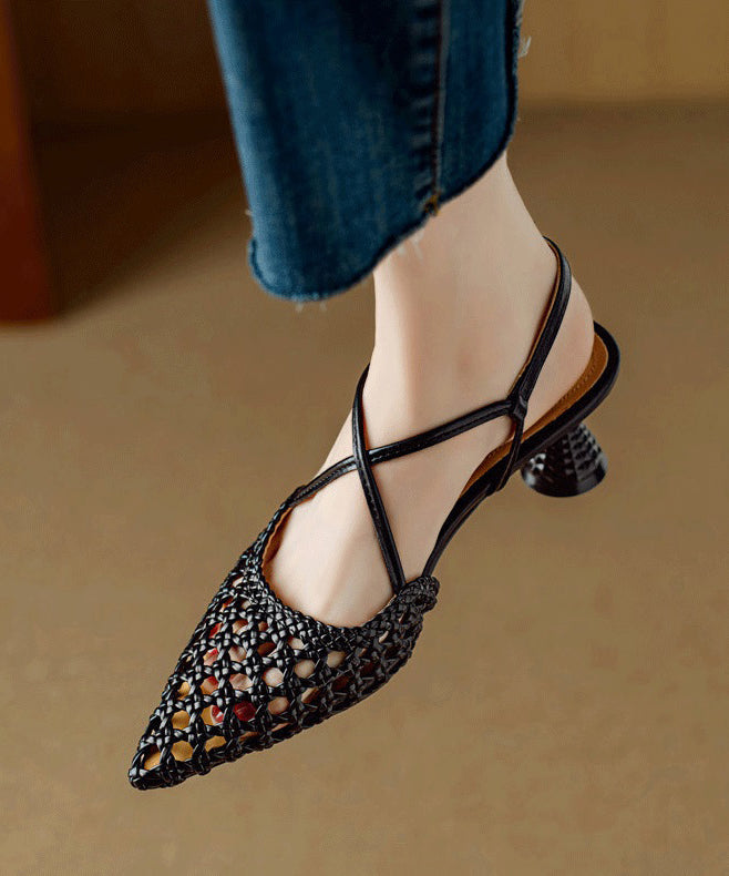 Splicing Hollow Classy Heel Sandals Beige Out High