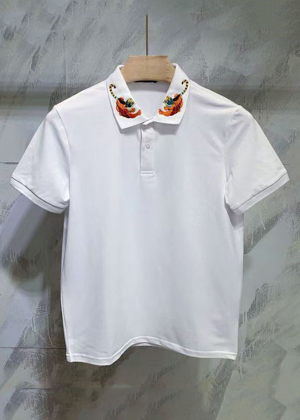 Classy Black Animal Cotton Button Shirts Summer Mens Polo