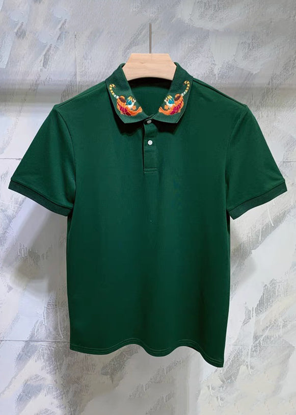 Classy Black Animal Cotton Button Shirts Summer Mens Polo