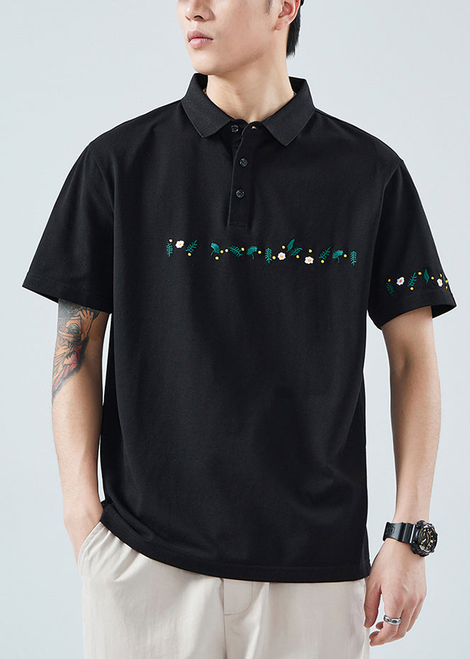 Classy Men Solid Button Print Black Cotton Summer Polo Shirt