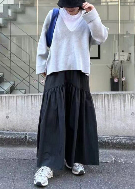 Fall Elastic Cotton Classy Black Waist Patchwork Skirt