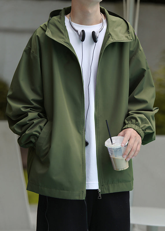 Men Hooded Zippered Black Spring Pockets Classy Cotton Coat