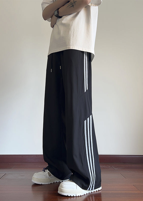 Black Pants Mens Oversized Spring Classy Striped Cotton