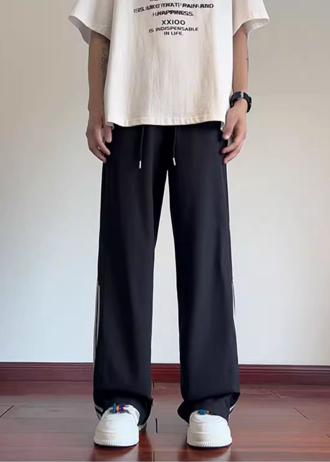 Black Pants Mens Oversized Spring Classy Striped Cotton