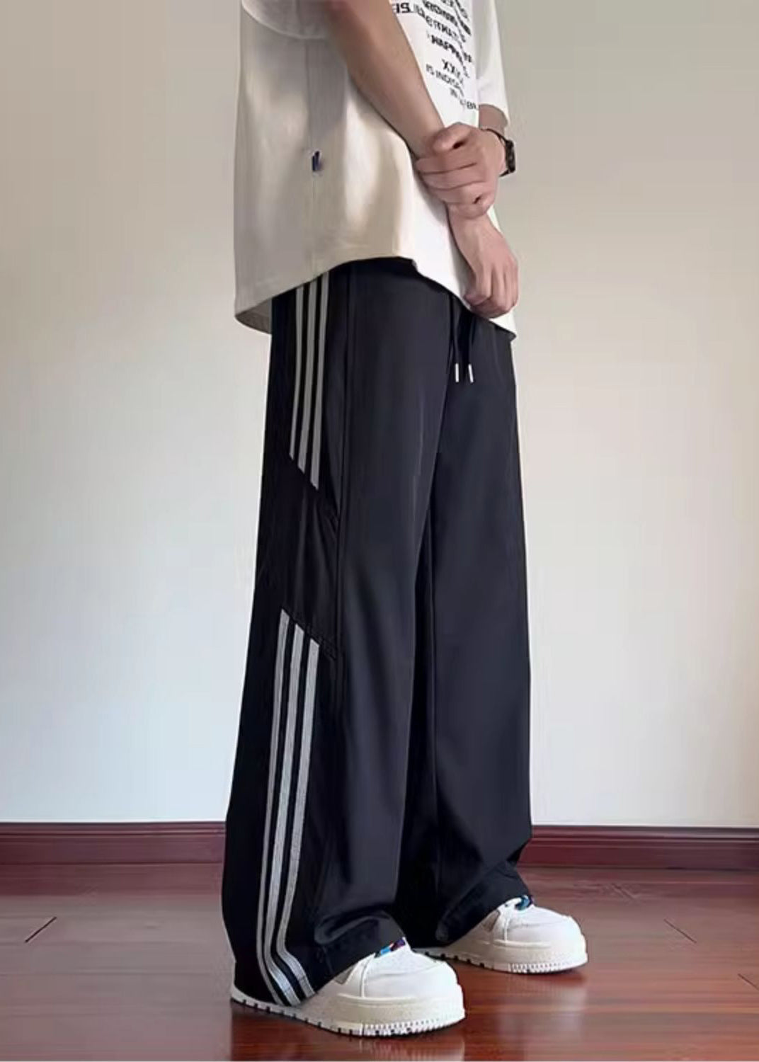 Black Pants Mens Oversized Spring Classy Striped Cotton