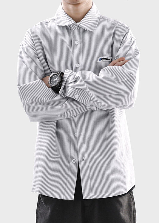 Spring Classy Black Men Cotton Button Striped Shirts