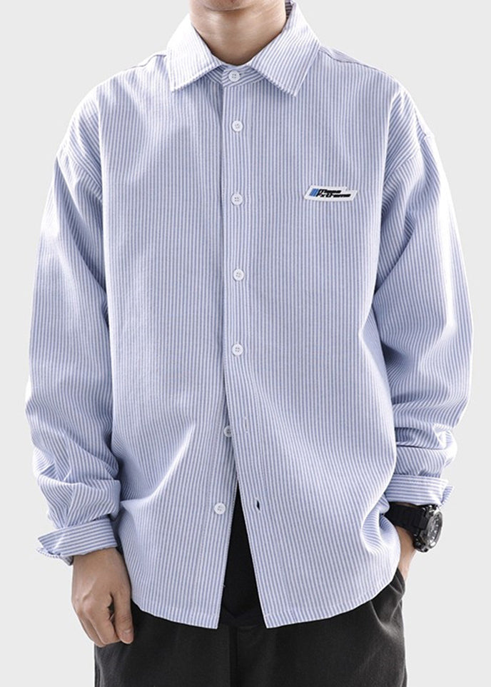 Spring Classy Black Men Cotton Button Striped Shirts