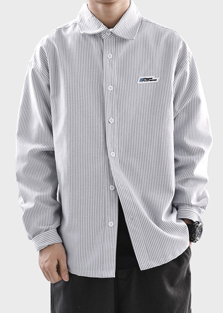 Spring Classy Black Men Cotton Button Striped Shirts