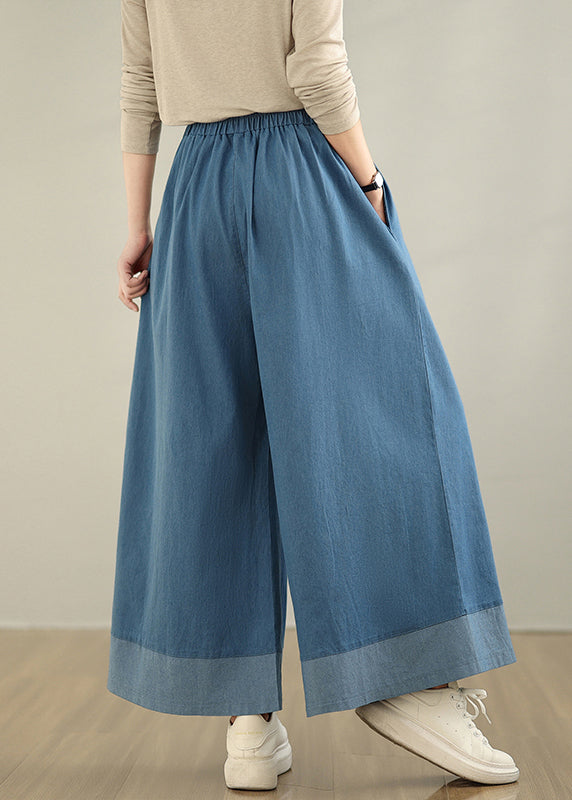 Pants Denim Wide Elastic Classy Blue Summer Waist Leg