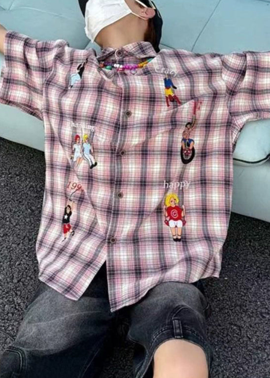 Shirts Print Cotton Blue Sleeve Plaid Classy Half Button Men's