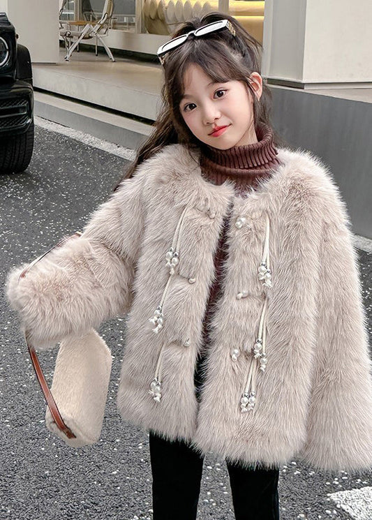 Classy Camel Button Tassel Thick Girls Mink Velvet Coats WinterTG024