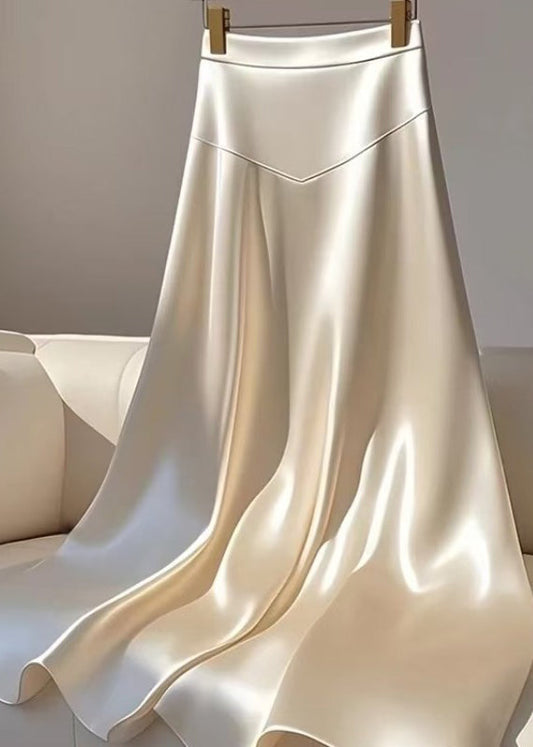 High Classy Waist Silk Summer Skirt Champagne Patchwork Maxi