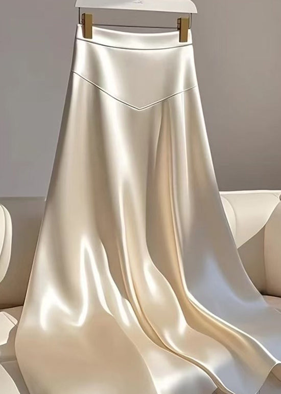 High Classy Waist Silk Summer Skirt Champagne Patchwork Maxi